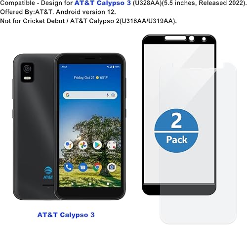Miniatura 2 de Ailiber Protector de pantalla para ATT Calypso 3U328AA 2 paquetes ATT Calypso 3 protector de pantalla de vidrio templado antiarañazos cobertura