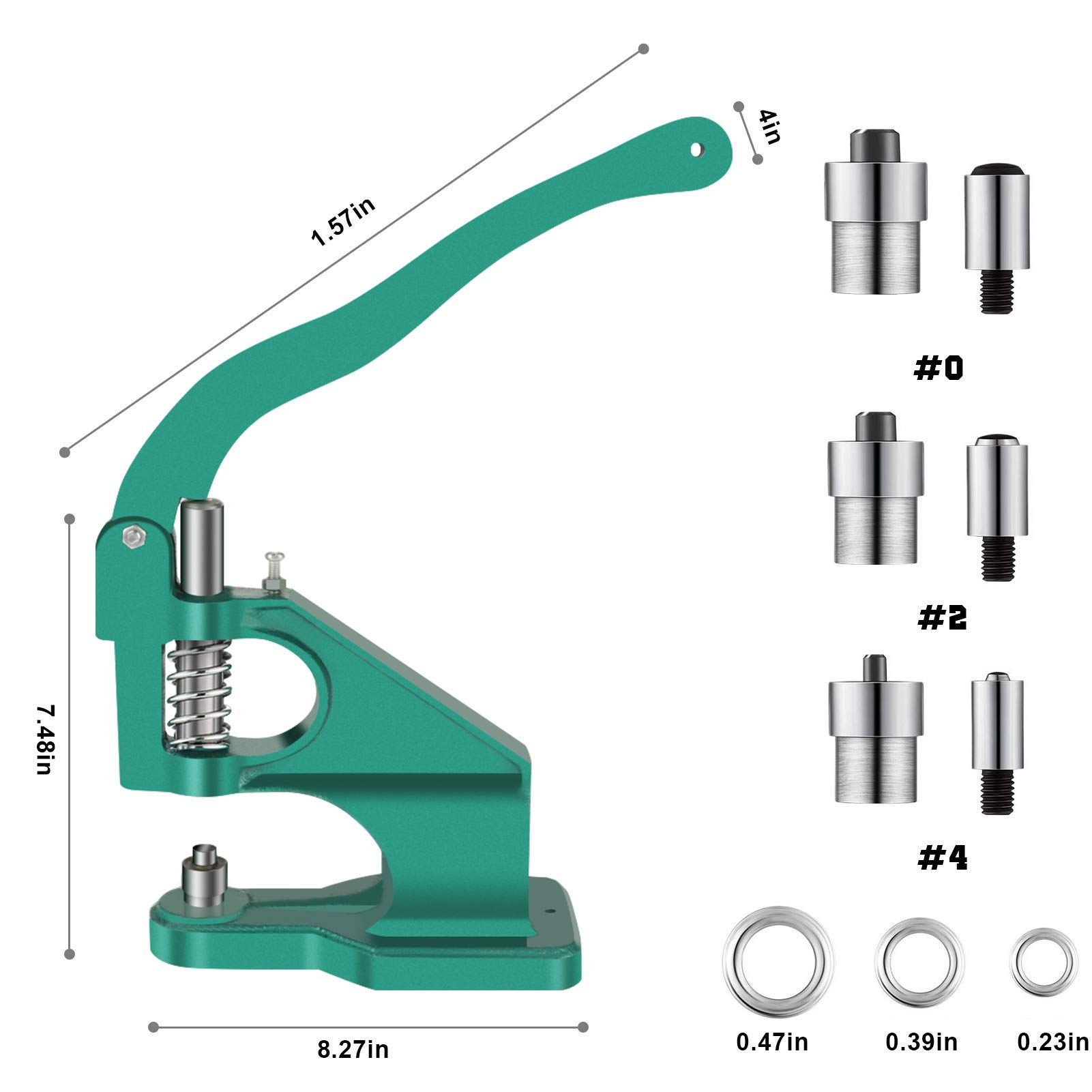 Máquina profesional remachadora de ojales, prensa de rejilla manual Máquina de ojales de mano con 3 troqueles y 1500 piezas de ojales de 6/10/12 mm