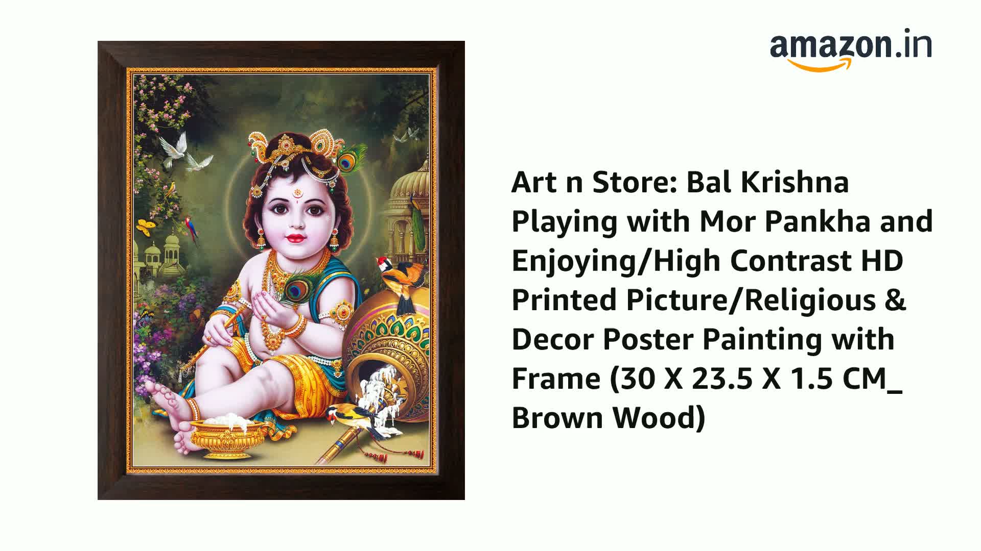 Art n Store Foglio acrilico Bal Krishna sdraiato su una foglia pittura murale con cornice in legno marrone (30 x 23 x 1,5 cm
