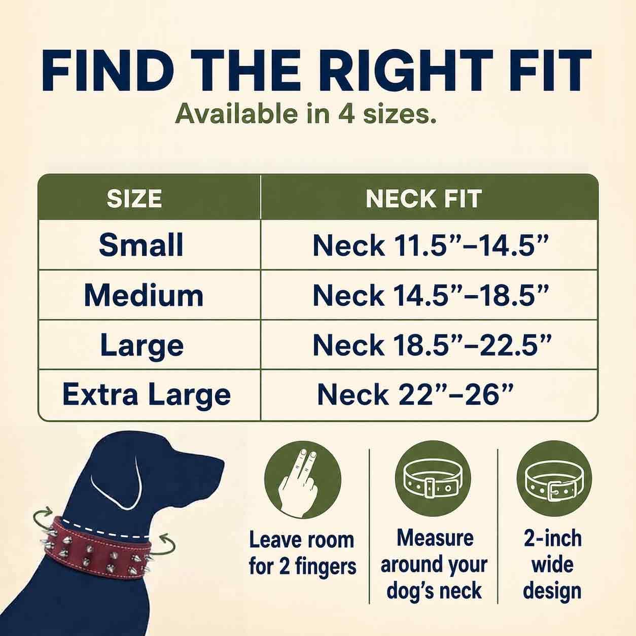 DowgClub Collar de Perro con Pinchos de Cuero auténtico, Grano Completo, Resistente, cómodo, Fuerte, Mejor para Razas Medianas, Grandes y XL, 2 Pulgadas de Ancho (Largo (se Ajusta a Cuello de 18.5 a