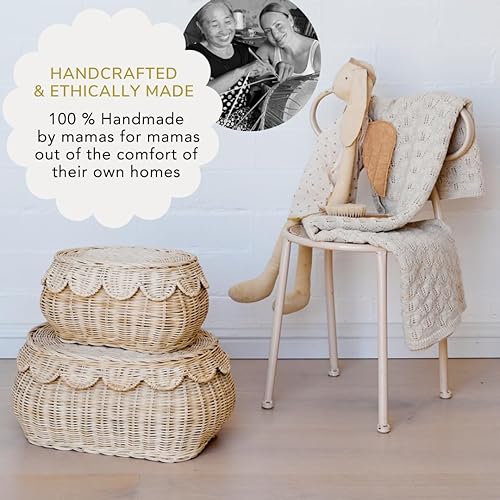 Miniatura 9 de Juego de cestas de ratán tejidas a mano, 15 x 10 x 6 pulgadas, canastas pequeñas festoneadas, cesta redonda de mimbre, cesta de almacenamiento de