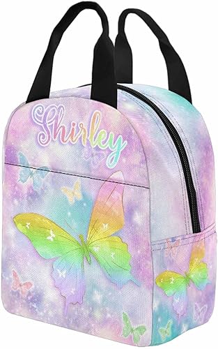 Miniatura 4 de Bolsa de almuerzo personalizada con nombre, lonchera de mariposa con purpurina morada, regalo personalizado para nieta, nieto, sobrino, cumpleaños