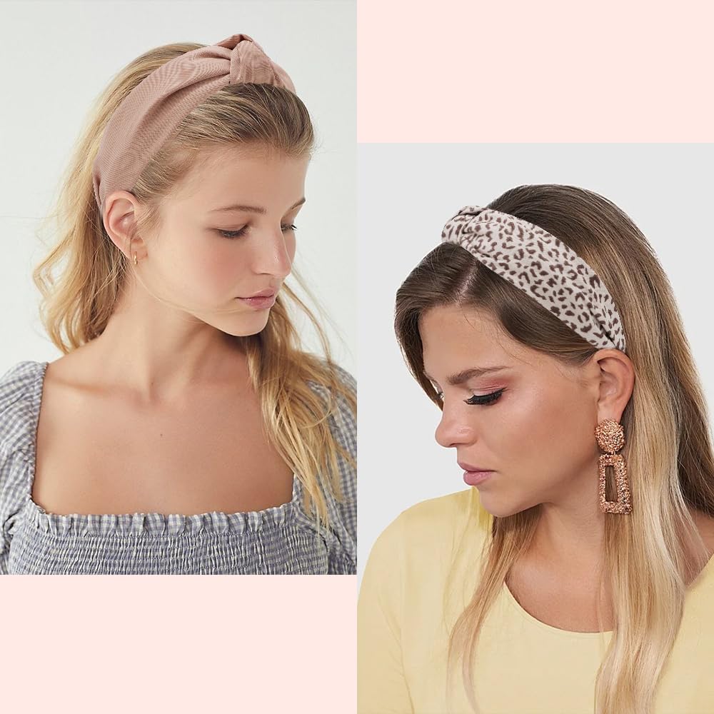 Paquete de 5 diademas anudadas para mujer, diademas gruesas de moda con nudo superior, antideslizantes, lindos accesorios para el cabello, multiestilo, paquete de diademas para mujer (neutro) 2
