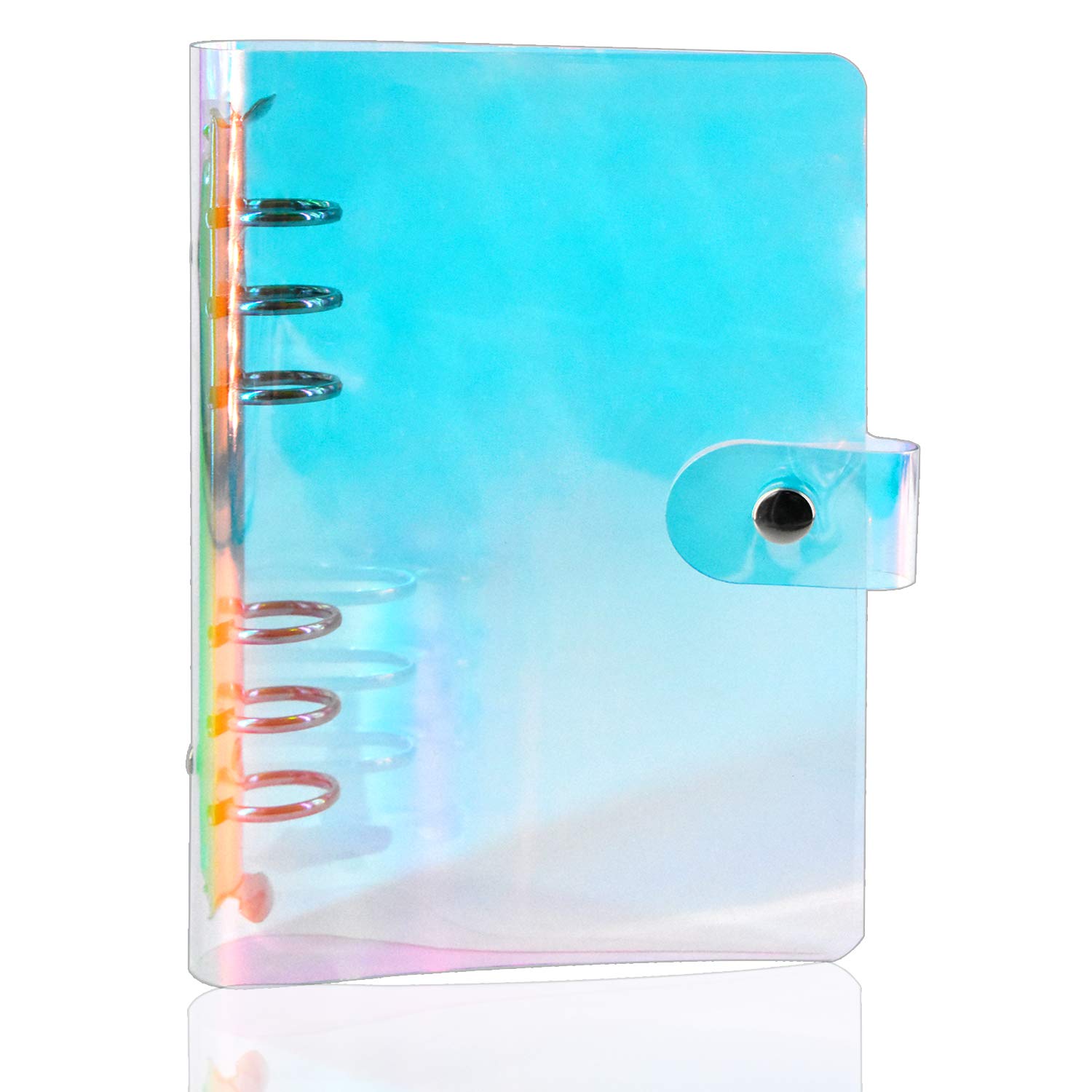 Smarpau A6 Rainbow Clear PVC Binder Cover, 6 Hole Refillable Paper Folder, Waterproof Loose Leaf Notebook for Home, School & Office