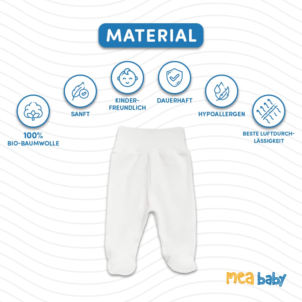 MEA BABY Unisex Baby Hose mit Fuß aus 100% Bio-Baumwolle im 3er Pack. Baby Strampelhose mit Fuß. Babyhose mit Fuß Jungen Baby Hose mit Fuß Mädchen.
