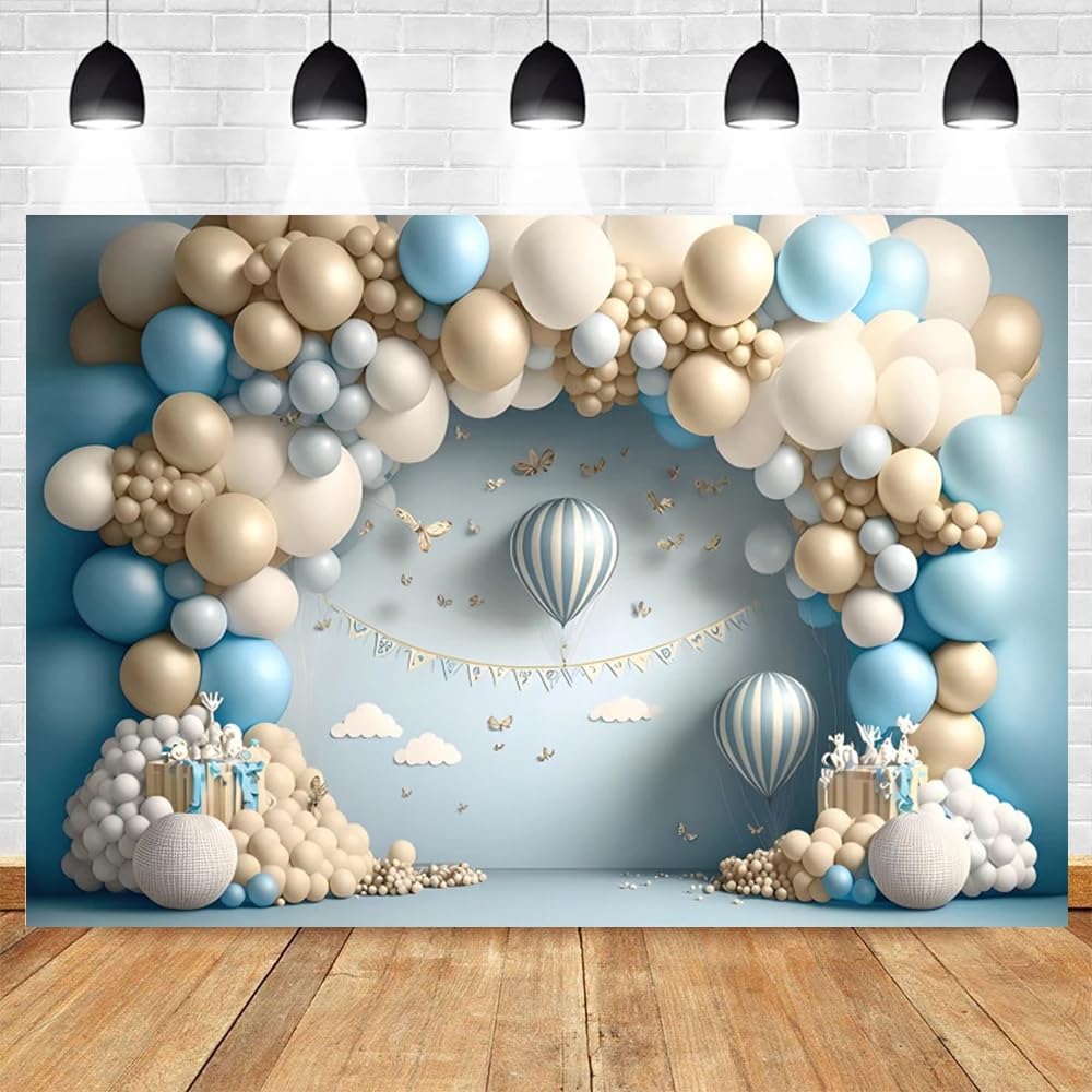 5x3ft Newborn Baby 1st Birthday Backdrop Cake Smash Party Photography Backdrops Baby Shower Portrait Balloons Arch Photo Background Photoshoot Props