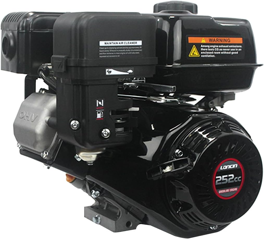 posterior view of the LONCIN G252 F T/Q engine showing the air filter housing and 'LONCIN 252cc' branding.