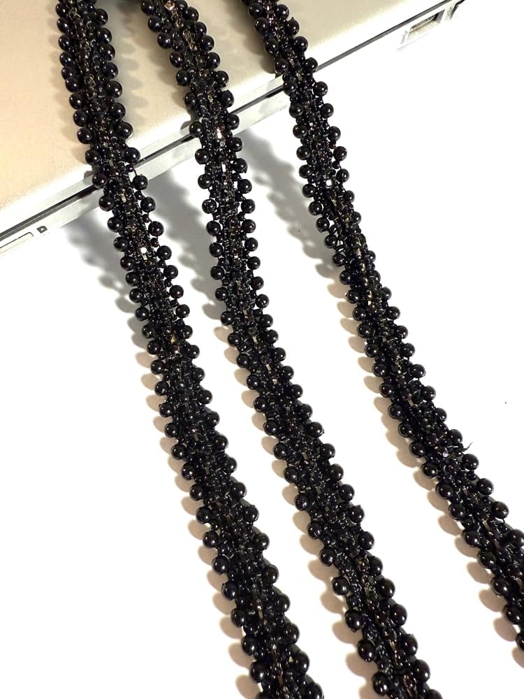 108 inches Beautiful Rhinestones Pearls Trim for Bridal Belts Hairband Bridal Dress Evening Gown Dance Costumes DIY Decoration (Black)