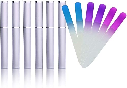 Beauty Glass Nail File 6 PCS Professional Double Sided Fingernail File with protective Case for a Smooth Finish, Manicure & Pedicure for Nature Nails