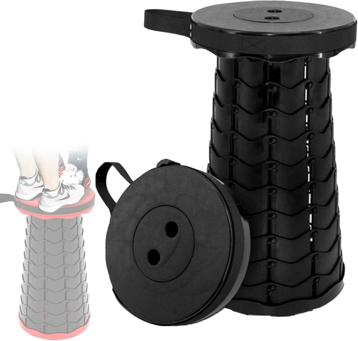 Sgabello Pieghevole da Campeggio, Sgabello Telescopico Portatile, Portante 150 kg Sgabello Pieghevole in Plastica Retrattile Robusto Leggero E Regolabile per Campeggio Viaggi, Black, Small