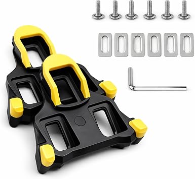 1 Set Cleats for Cycling Shoes, Road Bike Cleats Compatible with Shimano SPD-SL SH11 SH12 SH10 SH51 & Delta Bike, Anti-Slip Bike Pedal Cleat Set for Road & Indoor Cycling Black and Yellow