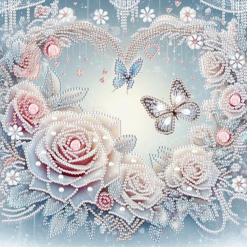Image of Diamond Art Painting Kits for Adults, 5D Special Shape Diamond Art Kits for Beginners, Crystal Rhinestones Diamond Art Painting for Home Wall Decoration Gift 12x12 inch, Flowers and Butterflies