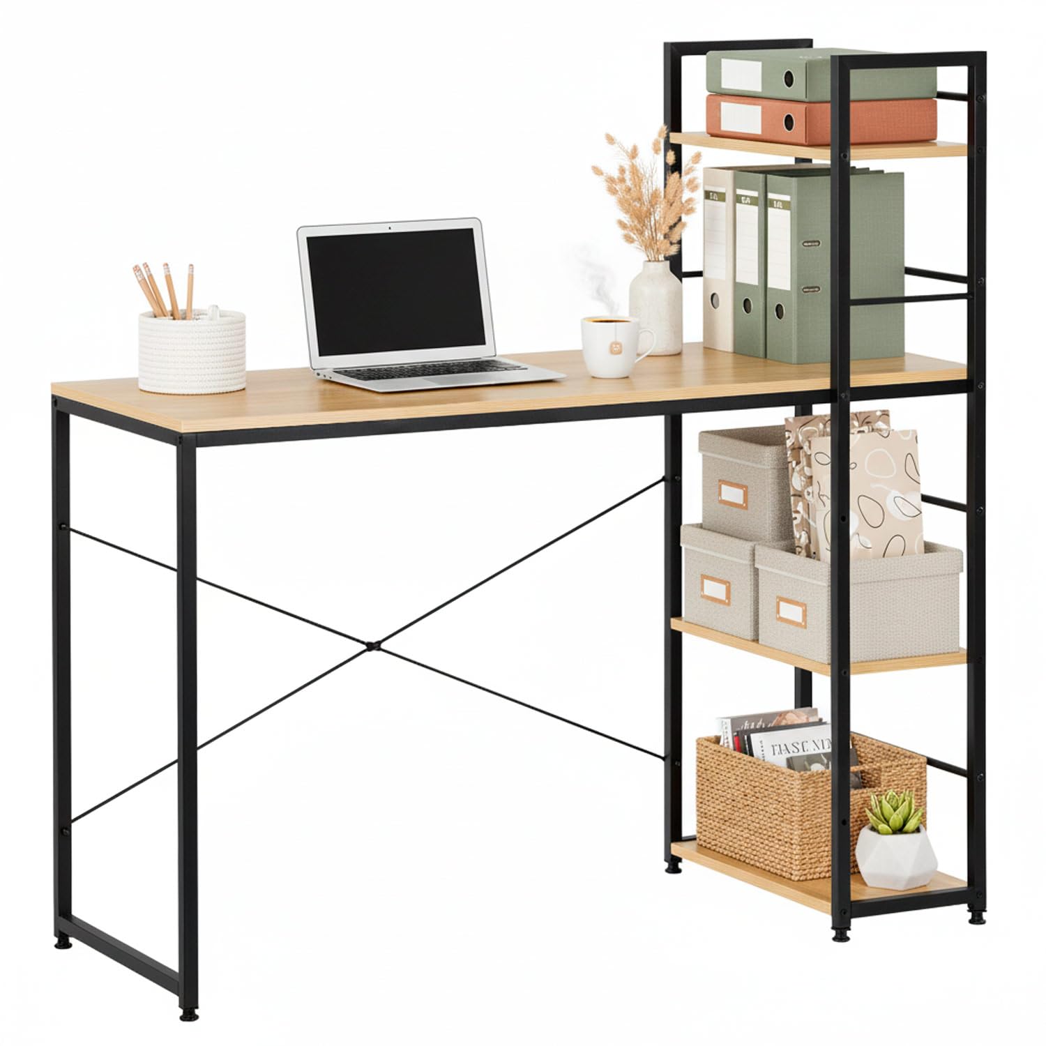 SPRINGOS Metalowy stół warsztatowy, 120 x 48 cm, z płytą MDF i elastycznymi półkami + nóżki o regulowanej wysokości i poprzeczki dla majsterkowiczów, piwnic i warsztatów – obciążenie do 100 kg