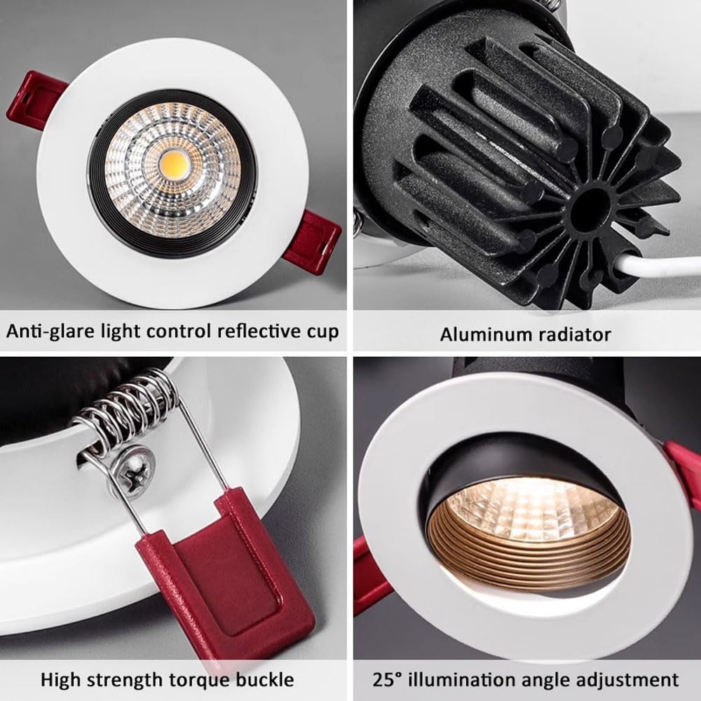 Paquete De 15 Focos Led Empotrables COB De Ángulo Ajustable De 3W/7W/15W/25W, Focos Led Empotrables Profundos Antideslumbrantes para Techo De Sala De Estar, 3000K/4000K/6,6000k-25W