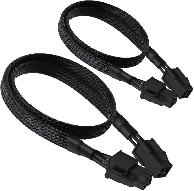 (2-Pack) YEZriler ATX 4 Pin Extension Cable, Motherboard CPU 4pin Male to Female Adapter Sleeved for Power Supply PSUs 20.8-inch (53cm)