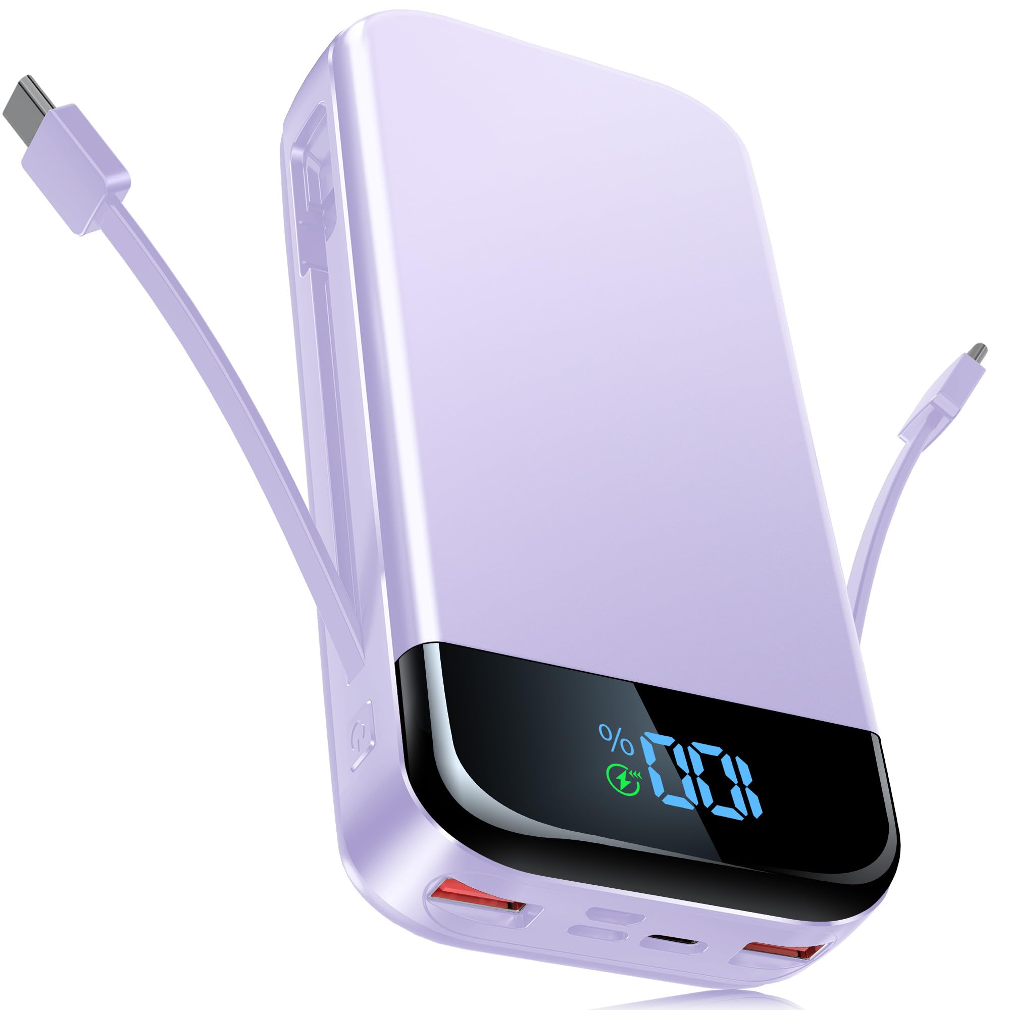 Power Bank 46800mAh Battery Pack, Portable Charger with Bulit-in Cables, Fast Charging 22.5W & PD 20W USB-C Input/Output, 5 Charging ports, LED Digital Display, for iPhone/Tablet/Android