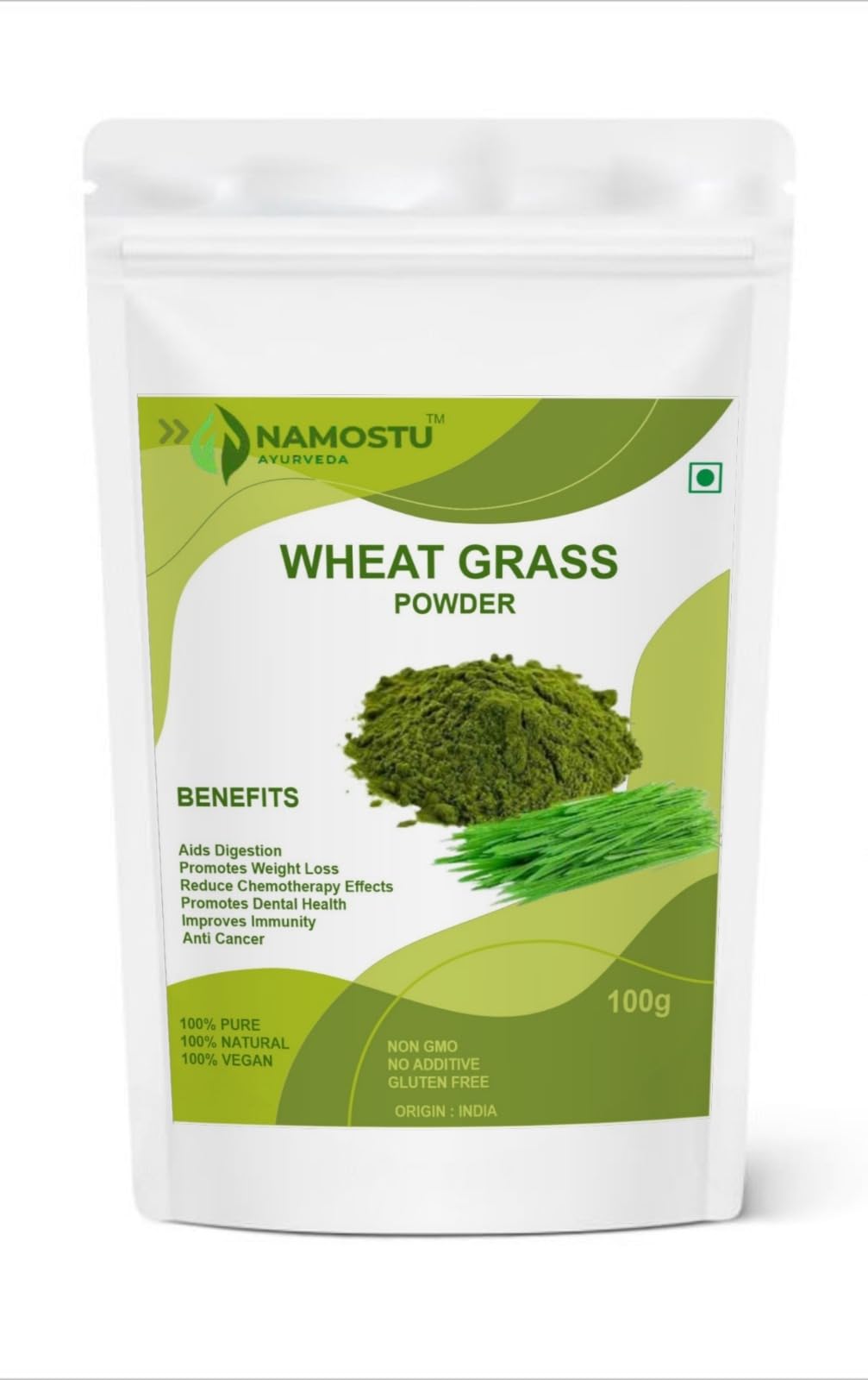 NAMOSTU AYURVEDA Organic Wheat Grass Powder - Pure Superfood Supplement (100 gram)