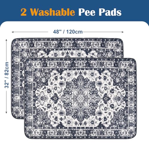Image of Washable Pee Pads for Dogs, 2 Pack Reusable Puppy Training Pads 48 inchx32 inch Super Absorbent Waterproof Dog Training Pads, Non-Slip Potty Pads, Whelping Pads Litter Mat Navy Blue