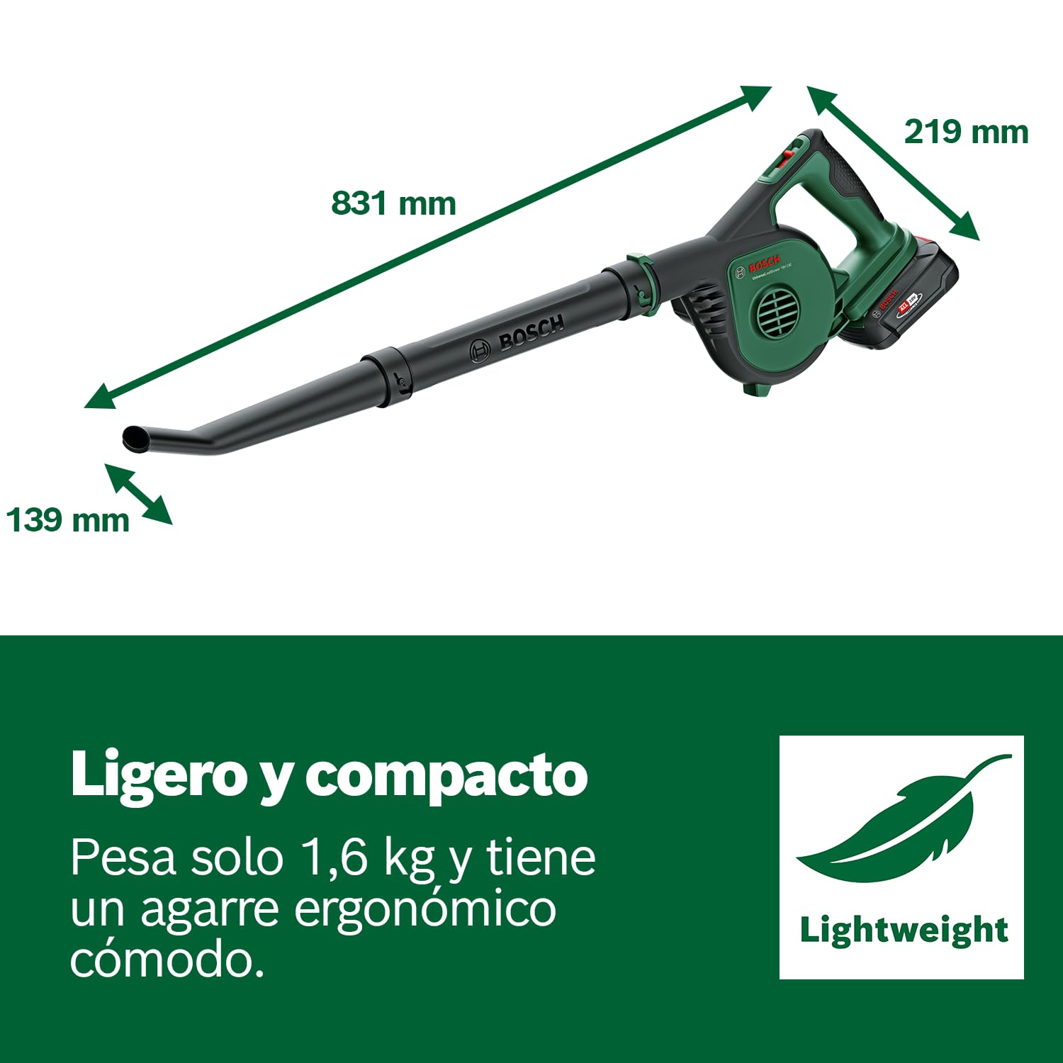 Bosch soplador de hojas a batería UniversalLeafBlower 18V-130 (para una limpieza rápida y sencilla de exteriores; sistema de 18 voltios; sin batería)