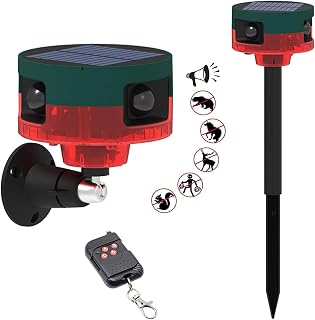 Alarma de Ladrido de Perro, Sensor de Movimiento de Ladrido de Perro de 129db, Alarma de Movimiento 360° al Aire Libre con Control Remoto Inalámbrico, Grabación y 13 Tipos de Sonido de Ruido Fuerte