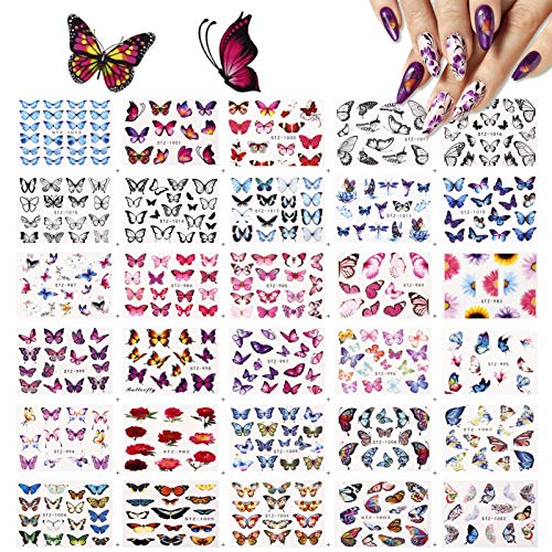SOSPIRO nagelaufkleber selbstklebend, 84 Blatt Wassertransfer nagelaufkleber Schmetterling mit Blumen Nagelsticker Gel… – Bild 3