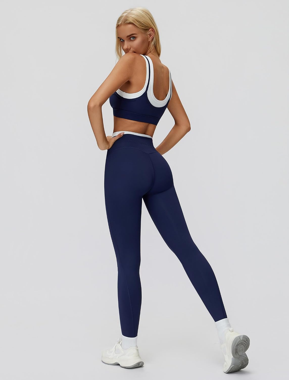 ABOCIW Two Piece Workout Sets for Women Layer Sports Bra Tummy Control High Wait Leggings Gym Yoga Outfits