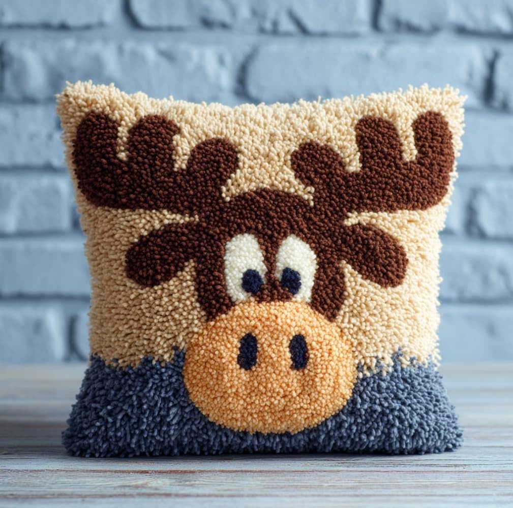 WallustrioaW Latch Hook Kit 43x43cm,Cartoon Moose