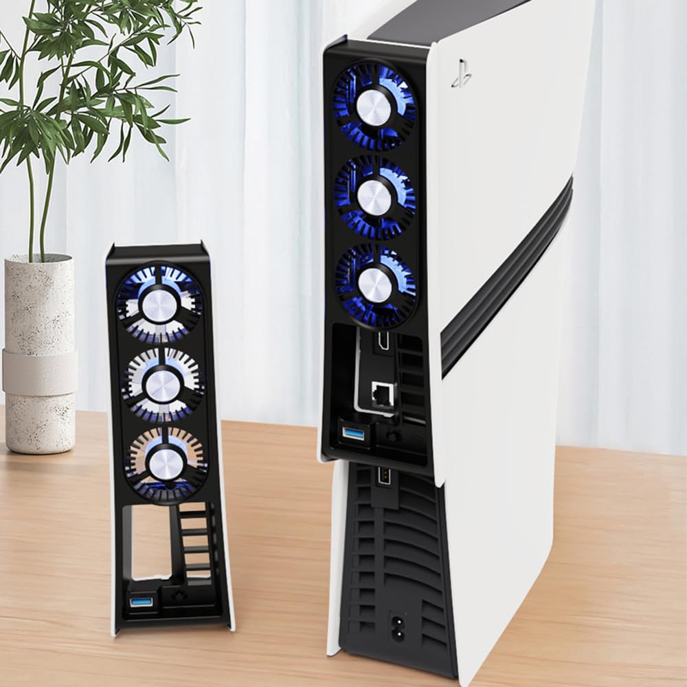 Ventilateur de refroidissement pour PS5 PRO avec lumières LED - Ventilateur silencieux à double vitesse, système de refroidissement efficace, compatible avec Digital / Disc Edition - Moteur