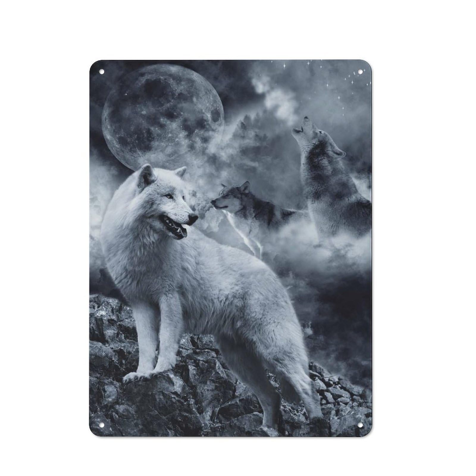 Junmoney Style-16 Wolves Rustic Metal Sign 40X30cm For Garden Room Or Summerhouse, For Themed Interiors In Garden Rooms And Summerhouses