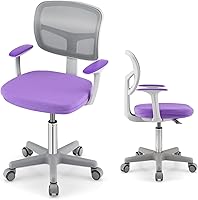Vista 14 de POWERSTONE Silla de escritorio para niños, silla de computadora de malla ajustable con reposabrazos, cojín suave y silla de oficina giratoria de Rosa