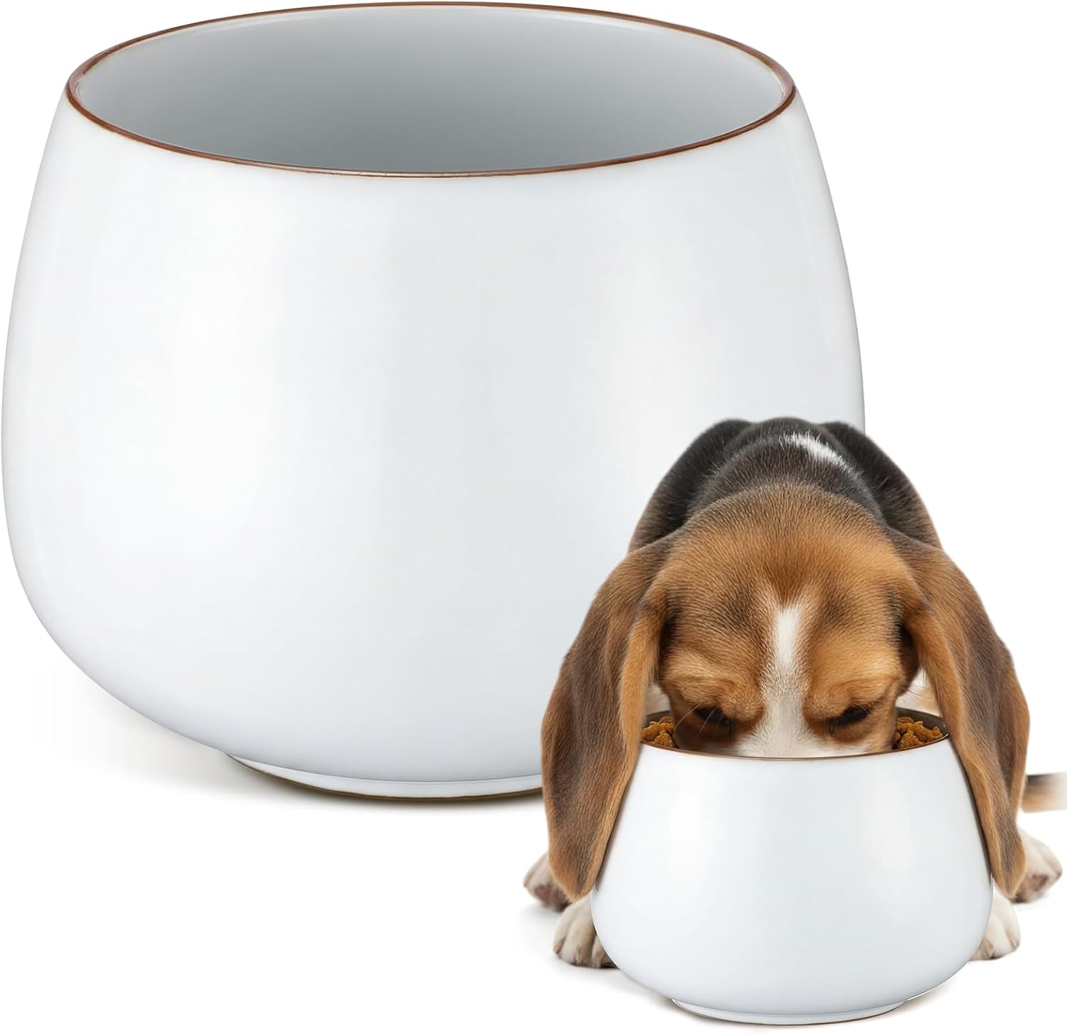 1 Pack 37 oz Ceramic Dog Bowl for Large Dogs with Long Ears No Spill Water & Food Pet Bowl Cocker Spaniel Beagle Bassett (Moon White)