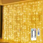 New Fairy Curtain Lights for Bedroom 300 LED, Jezoll Christmas String Lights USB Plug in 8 Modes Wall Hanging Twinkle with Remote Control for Wedding Party Backdrop Decor Warm White (9.8x9.8FT)