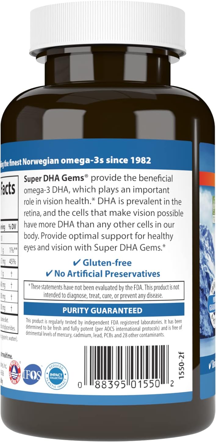 Carlson - Super DHA Gems, 500 mg DHA Supplements, Norwegian Fish Oil Concentrate, Wild-Caught, Sustainably Sourced Fish Oil Capsules, Cognitive Health, 60 Softgels - Image 3