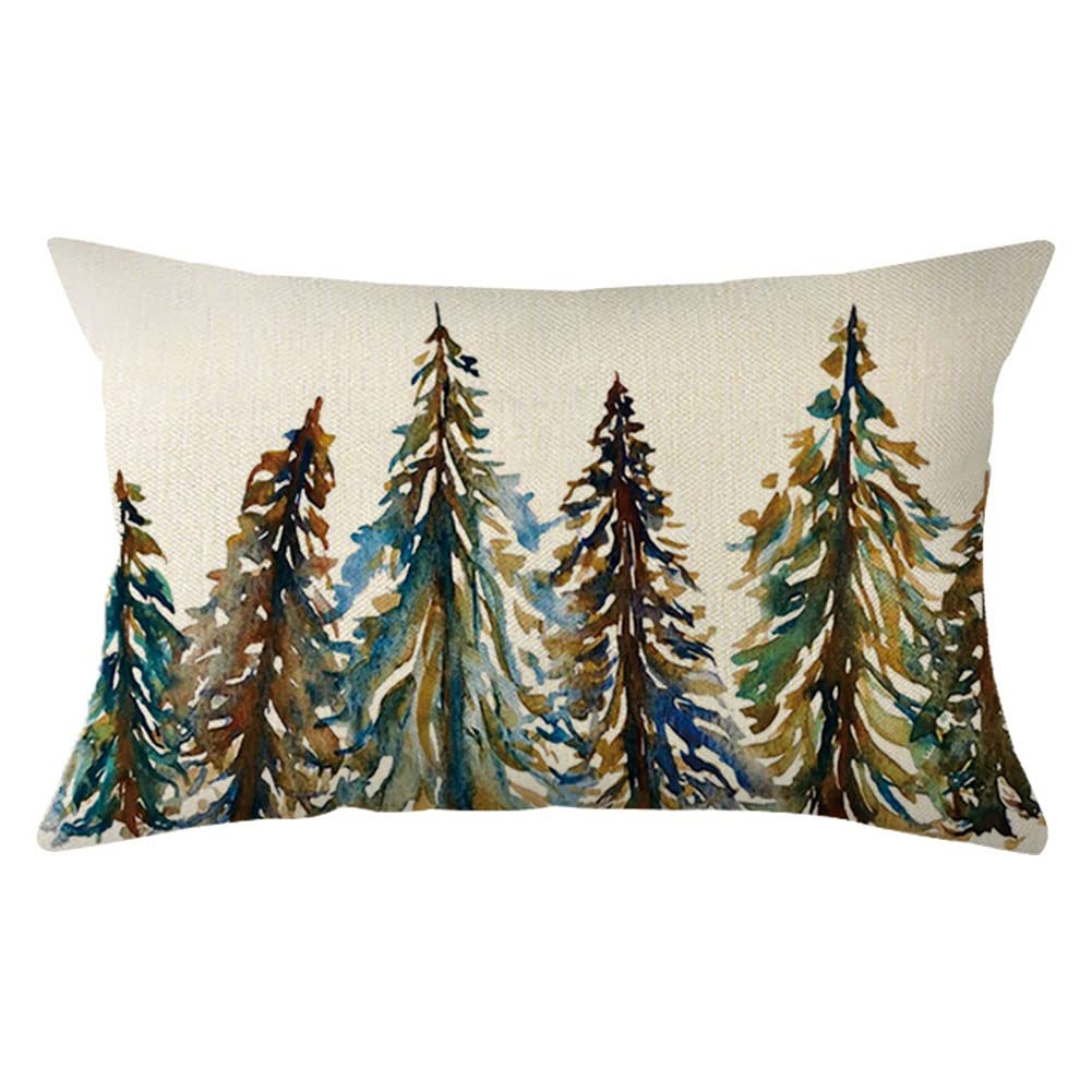 Christmas Pine Tree Lumbar Throw Pillow Cover, 12 x 20 Inch Winter Xmas  Holiday Farmhouse Cushion Case Decoration for Sofa Couch