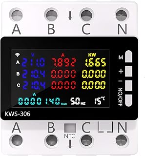 XPR3SS 80Amp KWS-306WF Three Phase Energy Meter With Auto Reconnect WIFI Smart Switch Circuit Breaker KWh Power Meter Timer Relay Remote Control Over Voltage Under Voltage Over Current Surge Protector