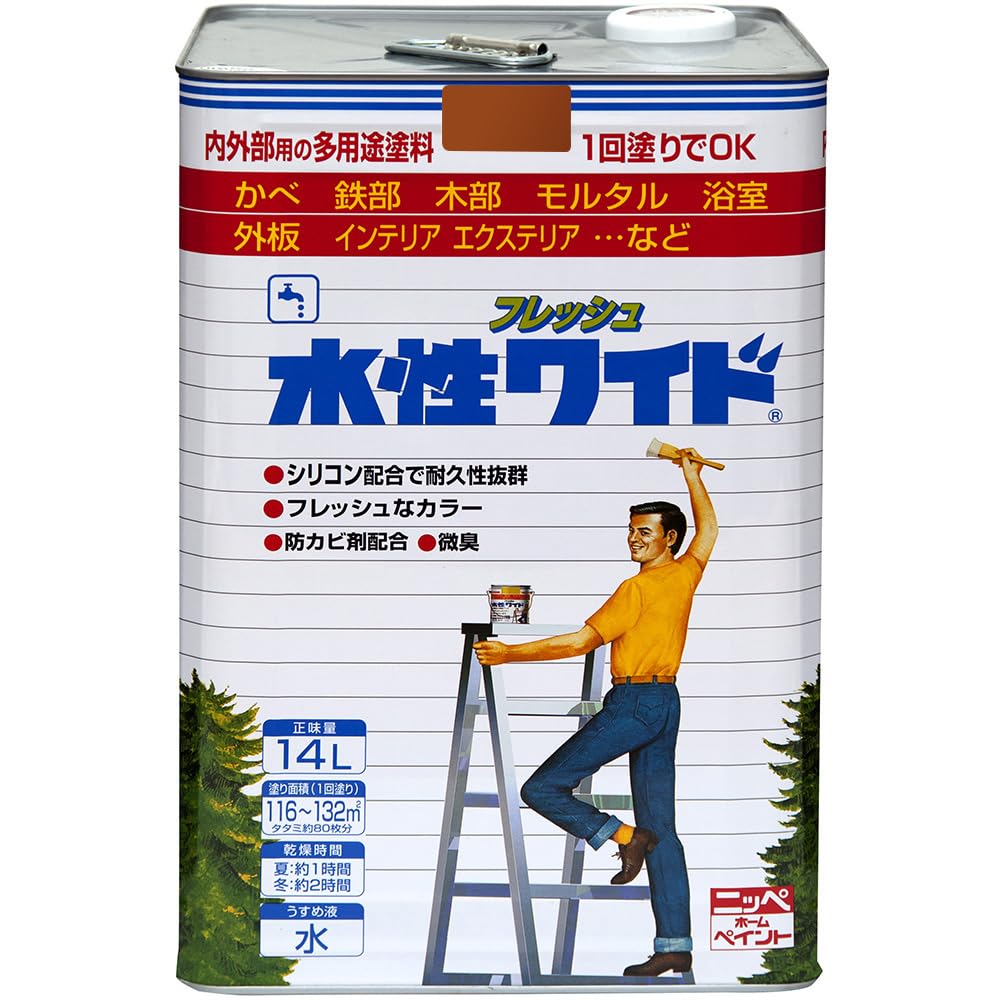 ニッペホームプロダクツ:水性フレッシュワイド ライトカーキー色 14L　ペンキ　塗装＋ Amazon | ニッペ ペンキ 塗料 水性フレッシュワイド 14L ライト