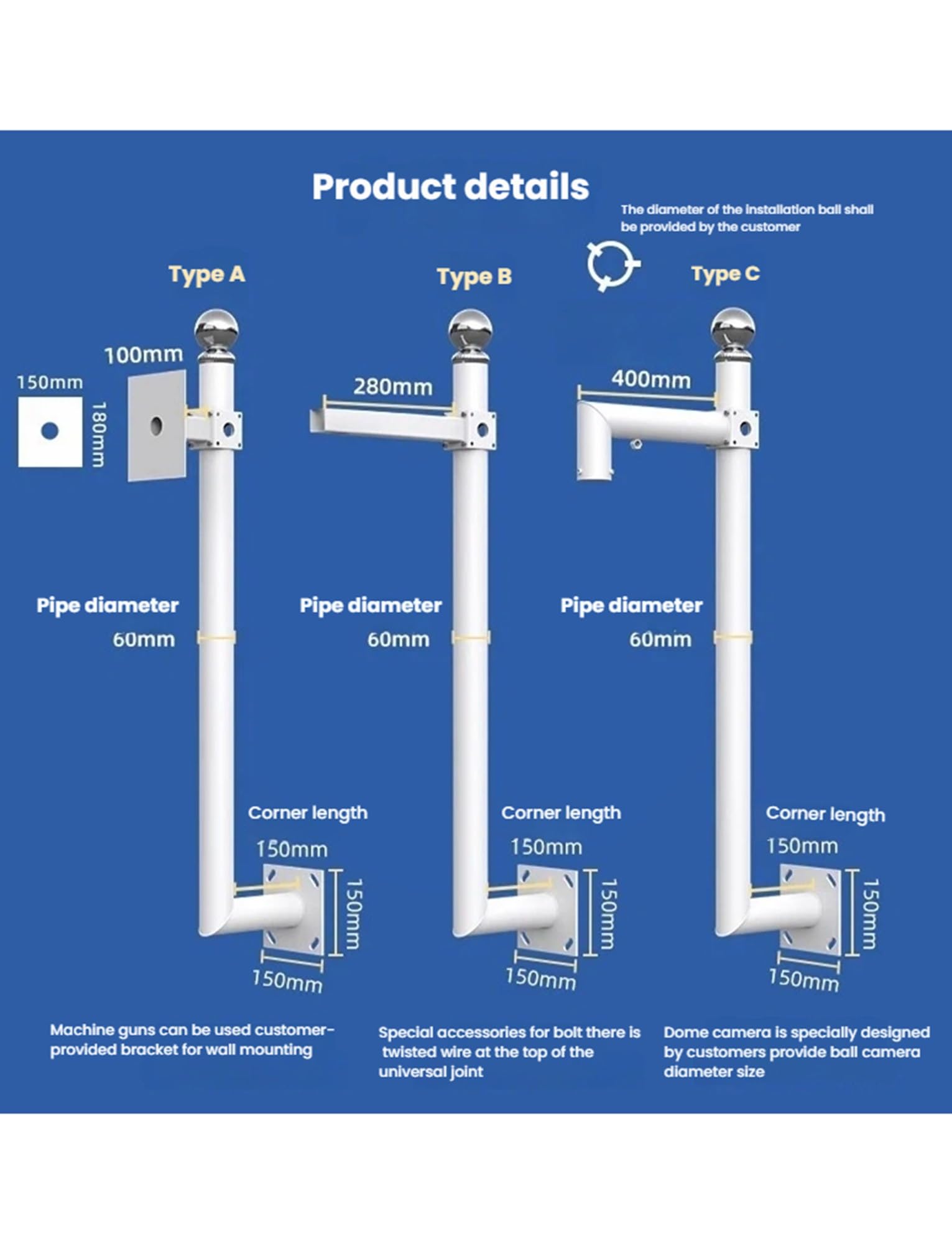 Palo per Telecamera, Staffa di Montaggio per palo per Telecamera di Sicurezza Resistente, Rack di sorveglianza in Acciaio zincato Resistente alle intemperie, Staffa angolare da 100 cm/39,37