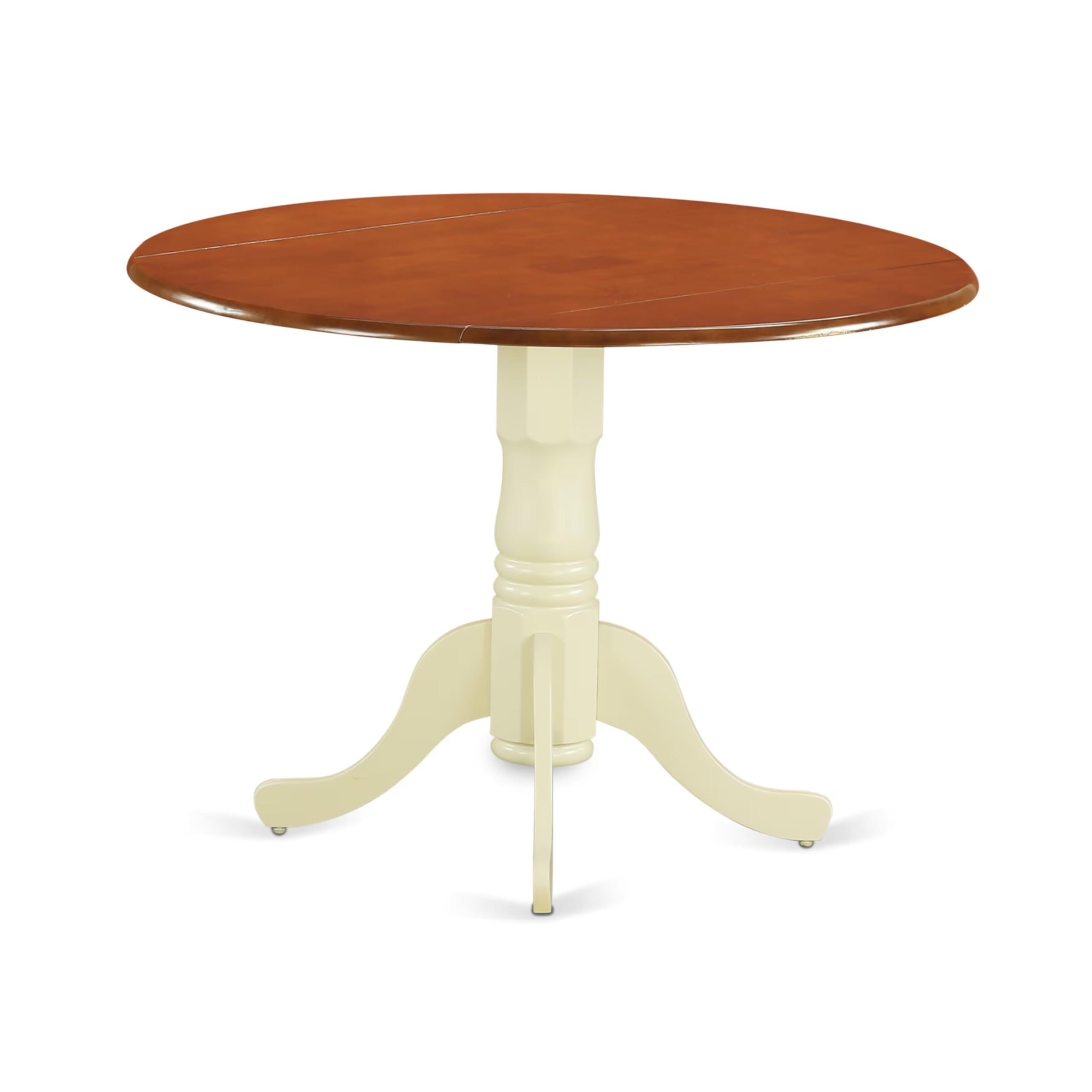 East West Furniture DLT-BMK-TP Dublin Table-Cherry Table Top Surface and Buttermilk Finish Pedestal Legs Hardwood Frame Round Kitchen Table