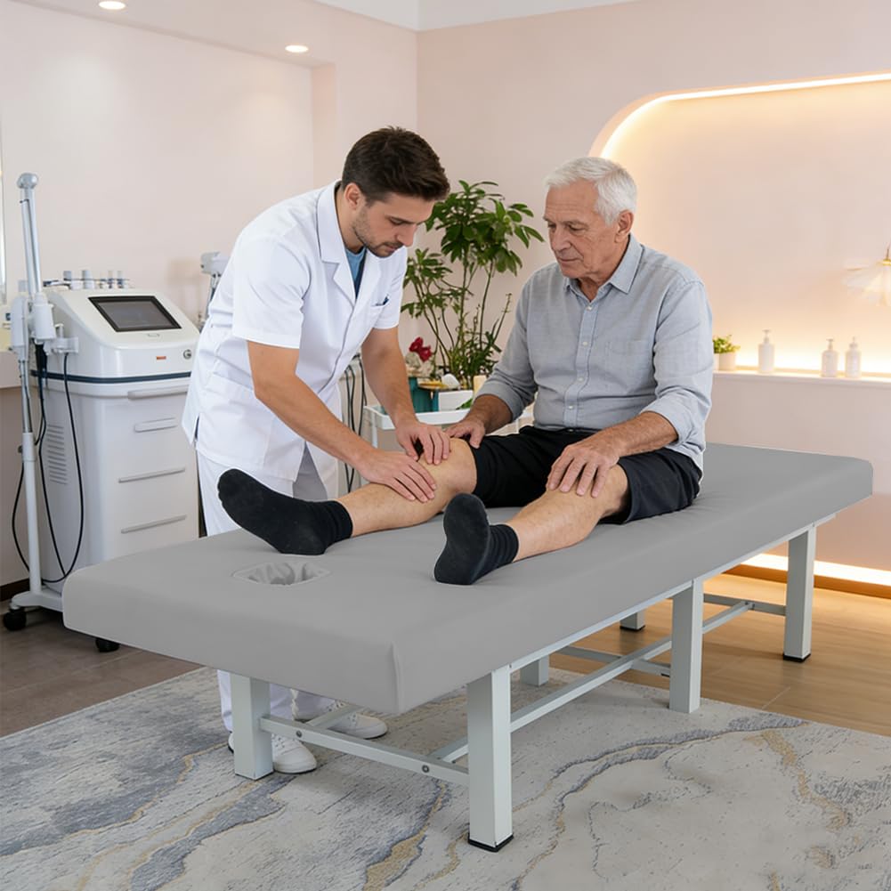 2 Stück Spannbezug für Massageliege mit Loch, 80 x 190cm Wasserdicht und Ölbeständig Bezug für Massageliegen, Waschbar Massageliege Bezug für Kosmetik-Tische, Spa, Schönheits (Grau)
