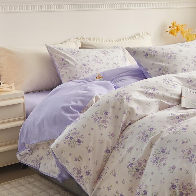 Miniatura 2 de Juego de funda de edredón tamaño individual, funda de edredón de begonia morada con cierre de cremallera, 3 piezas, incluye 1 funda de edredón y 2