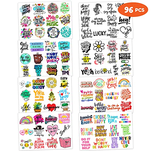 Motivational Inspirational Temporary Tattoos Tattoo Cute Quote Stickers 8Sheets 96Pcs Birthday Party Favors Supplies Decorations For Kids Boys Girls School Prizes Gifts Rewards Carnival Christmas #TOP2