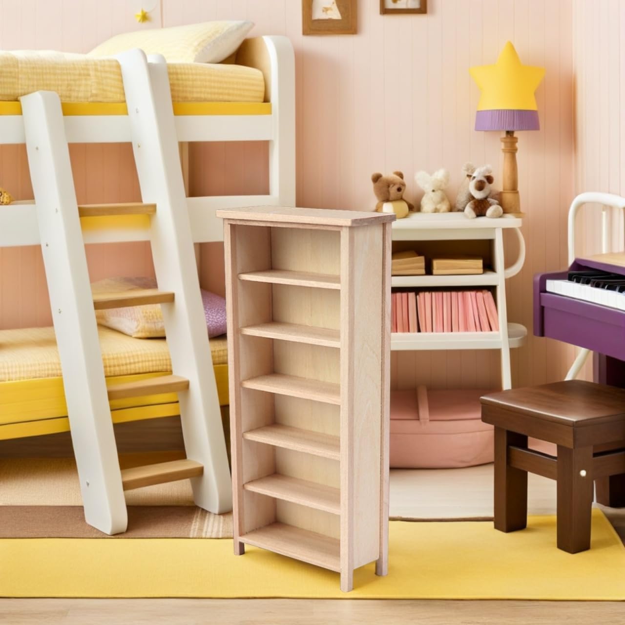 DOITOOL 1 12 Miniature Bookcase Wooden Dollhouse Bookshelf Model Vertical Mini House Accessory for DIY Crafts Kids Play Scenes 7.67 X 3.58 X 1.45 in