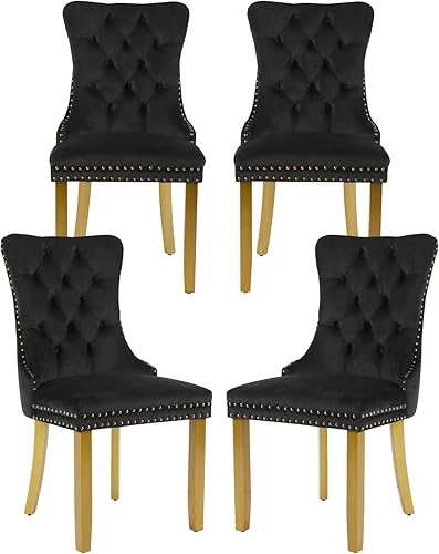 Miniatura 66 de Juego de 6 sillas de comedor marrones, sillas de comedor tapizadas con tela de lino acolchada con capitoné, con respaldo alto, ribete de tachuelas y