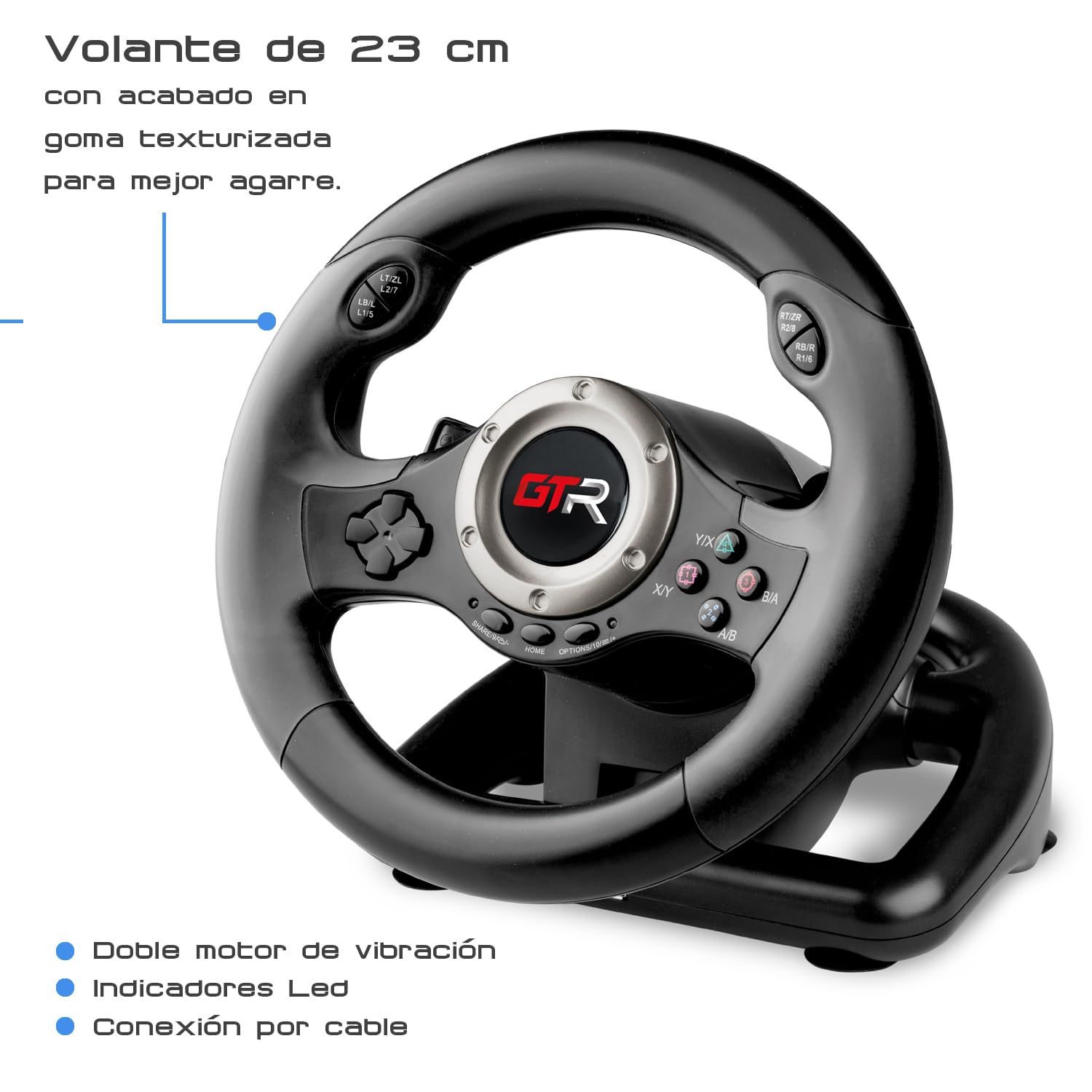 JINSHU 2 GTR RACING WHEEL - INDECA Volante de Carreras con Pedales (compatible con Playstation 4, Playstation 3, Xbox, Switch y PC)
