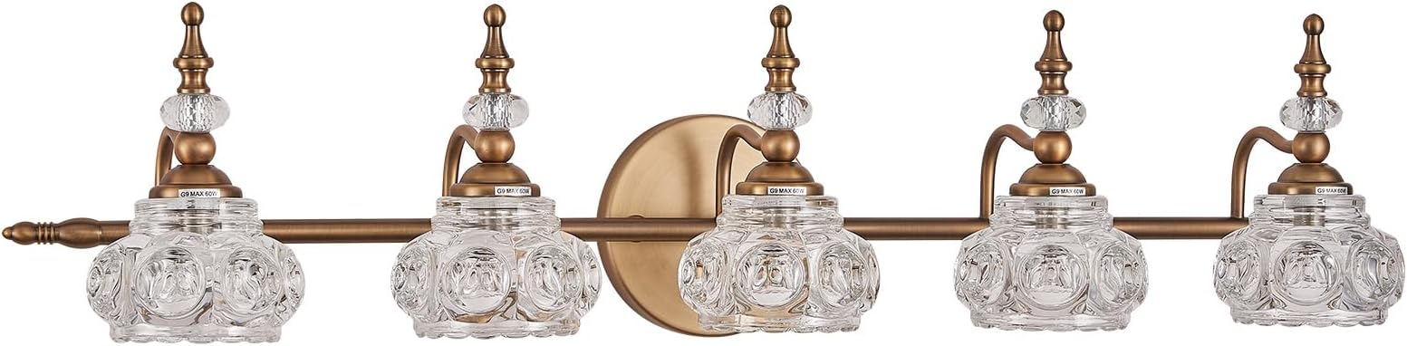 ZILANL Brass 5-light Bathroom Vanity Light, Vintage Bathroom Vanity ...