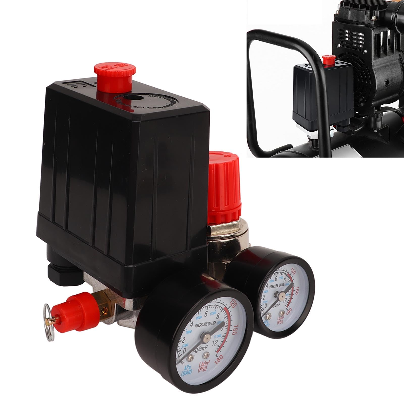 Uadme Air Compressor Pressure Valve Switch, Pressure Control Regulator, 3 in 1 Air Valve Switch Control Manifold Regulators - Image 3