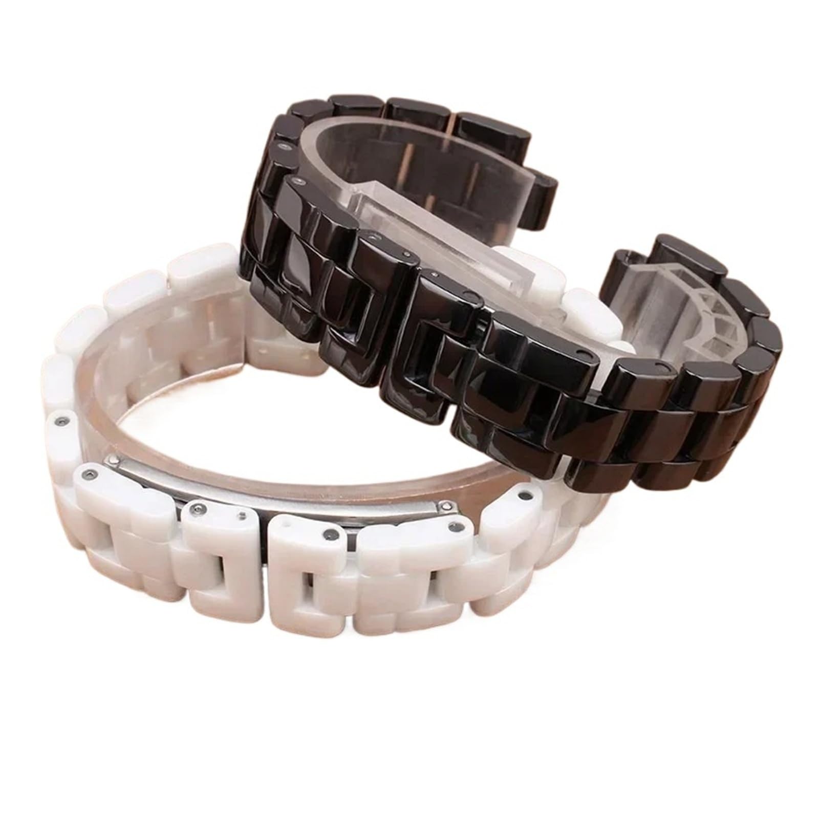 HMFang Cinturino for Orologio da Donna E Uomo Compatibile con in Ceramica J12 Bracciale alla Moda Nero Bianco Cinturini for Orologi 16 Mm 19