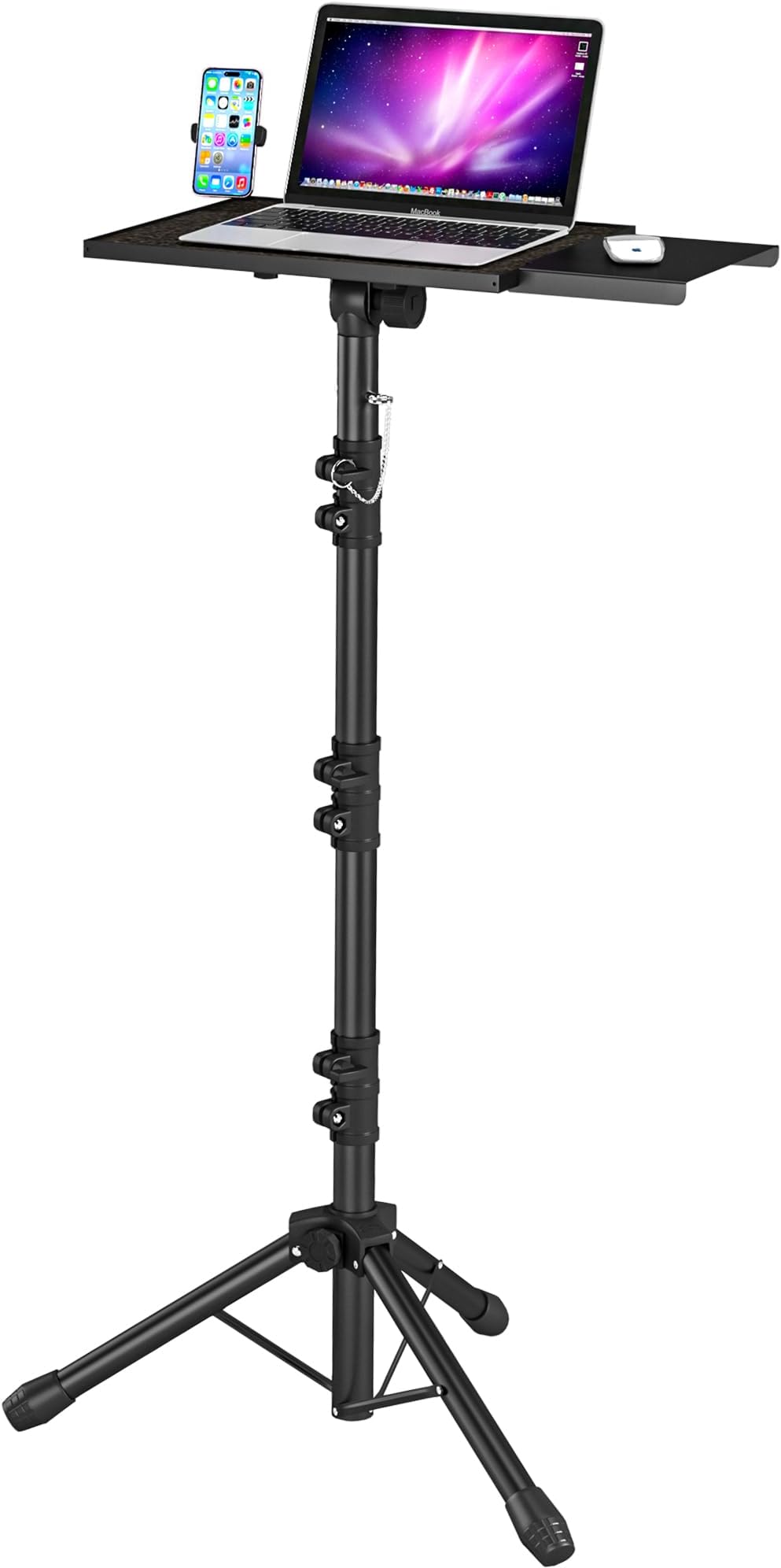 Tall Projector Stand with Removable Mouse Tray, Laptop Tripod from 23.5"-63.5" Adjustable with Gooseneck Phone Holder, Office, Home, Stage, Studio, DJ Racks Musical Instrument