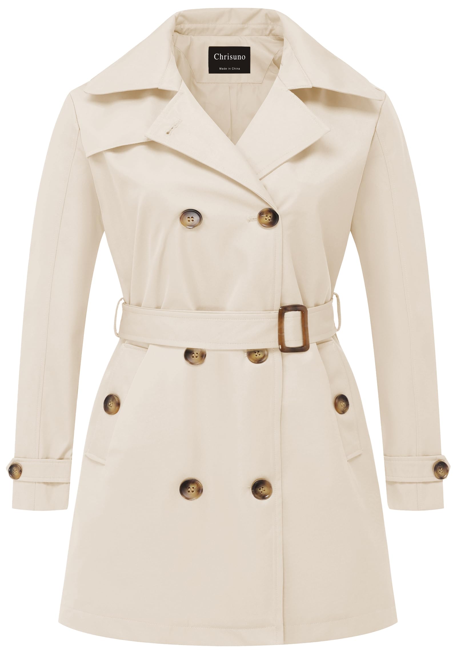 Chrisuno Womens Plus Size Double Breasted Trench Coats Mid-Length Belted Overcoat Dress Jacket with Detachable Hood