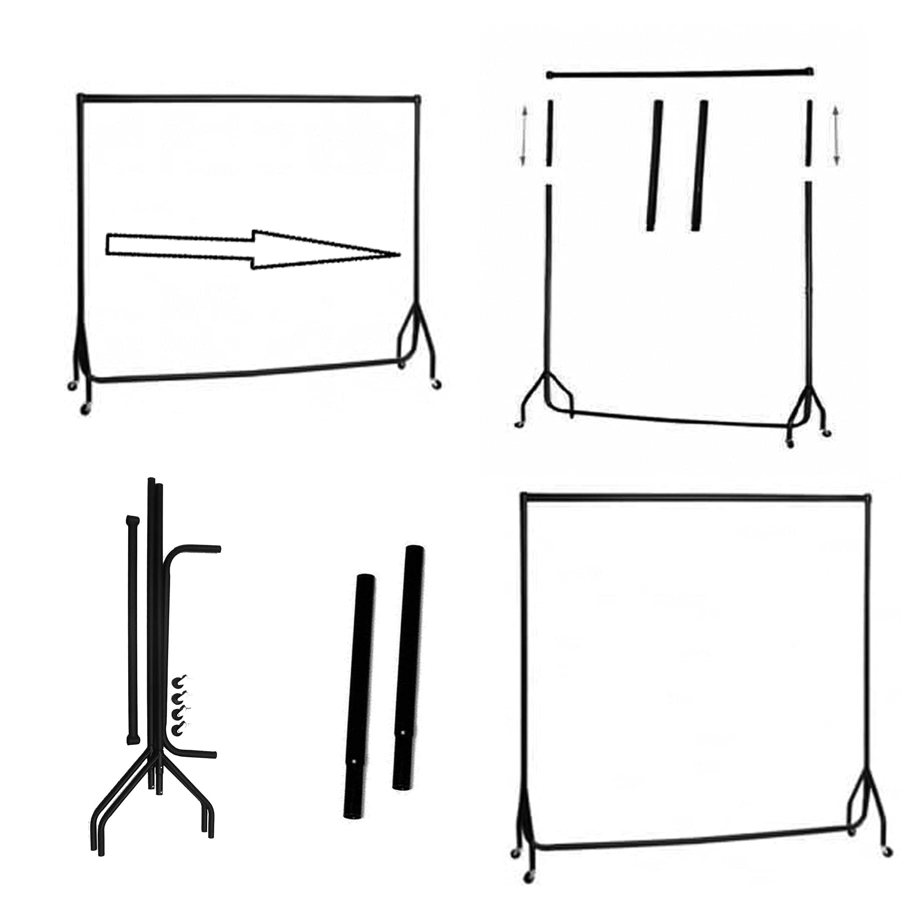MSF Black Heavy Duty Clothes Rail Garment Rail size 3Ft x 6Ft High, (3feet rail + 12 extension) (Black (3Feet(W) x 6Feet(H))